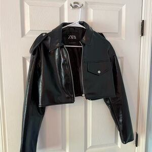 Zara Glossy Black Leather Jacket